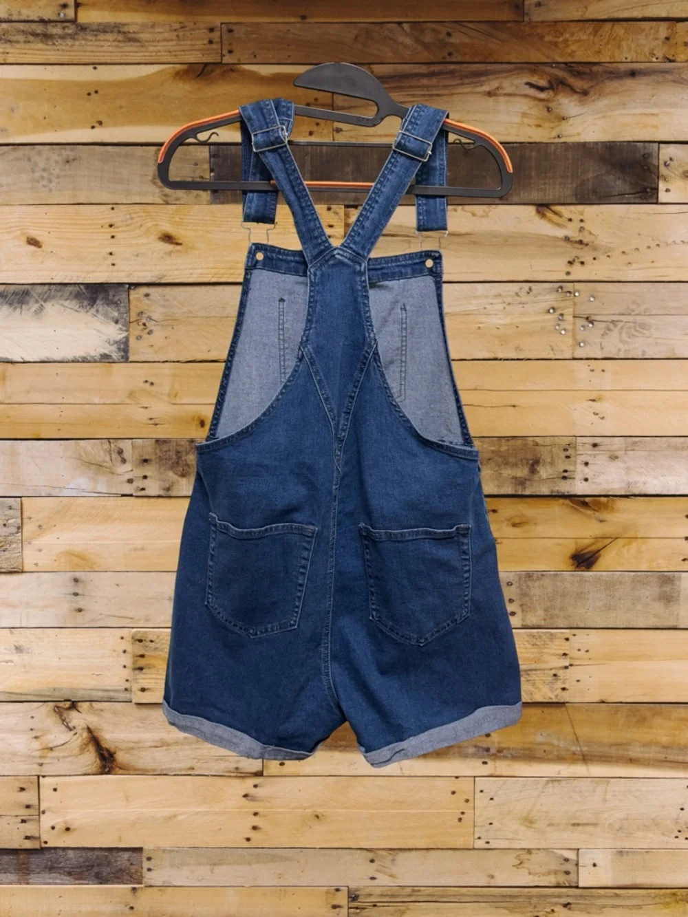 Blue Dark Wash Denim Shortalls Overalls Rolled Cuff Women Size Medium - Picture 2 of 5